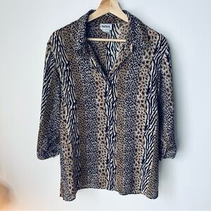 Vintage Animal Print Button-Up Blouse